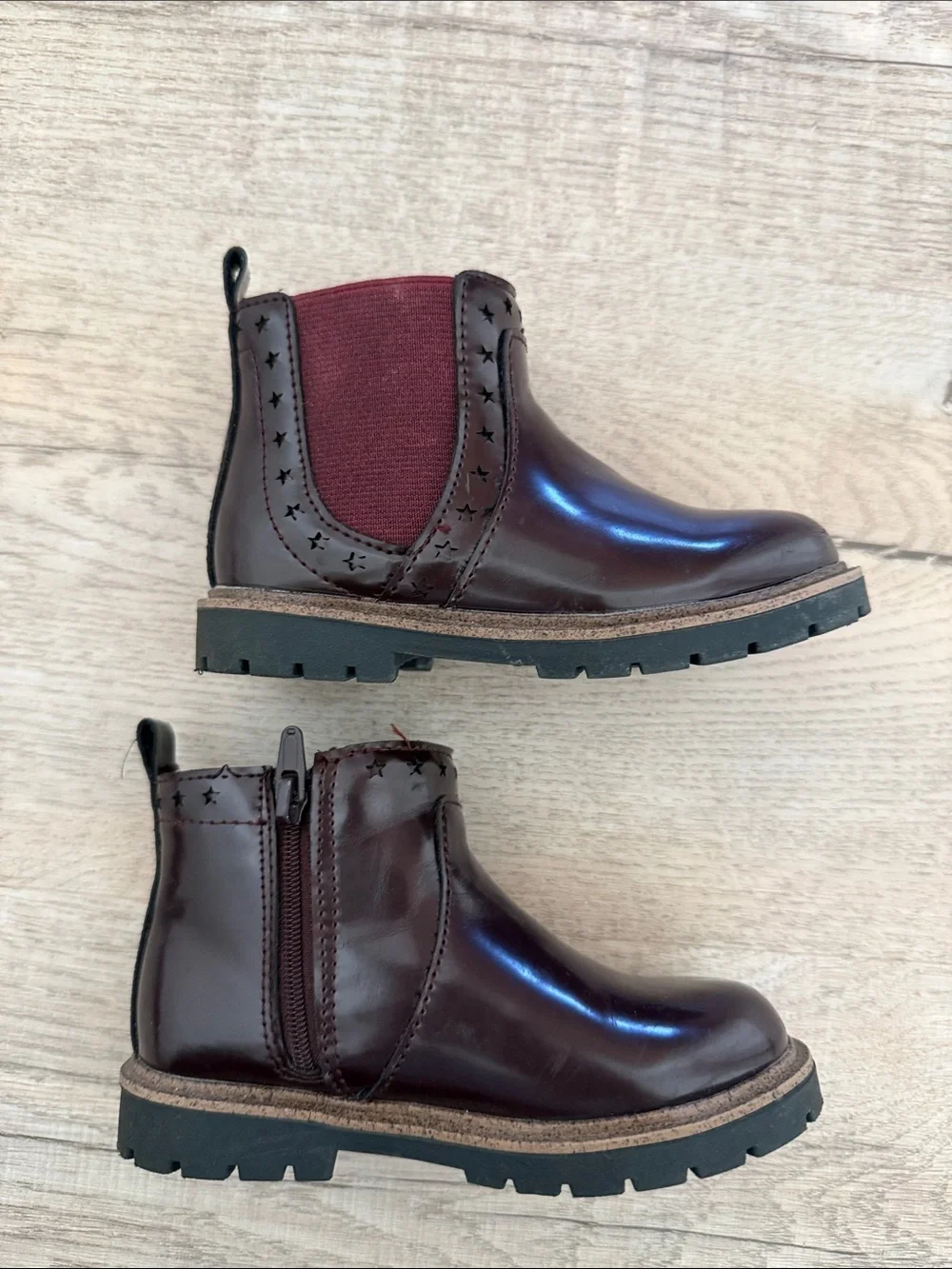 Zara Brown Kids Ankle Boots with Burgundy Interior